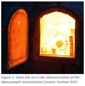 Figure 1: Open kiln at a raku demonstration at the Aberystwyth International Ceramic Festival 2019