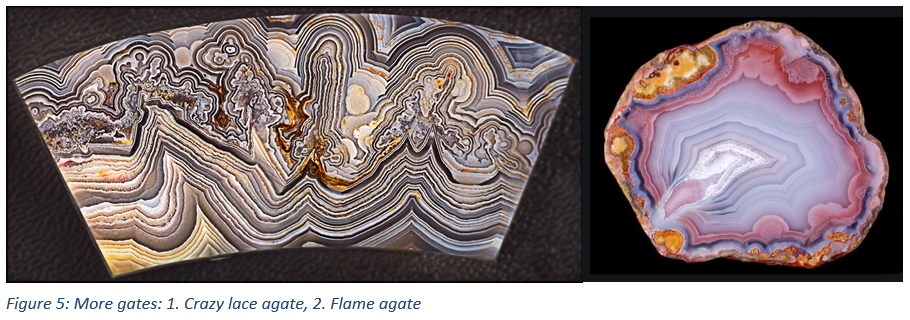 Figure 5: More gates: 1. Crazy lace agate, 2. Flame agate