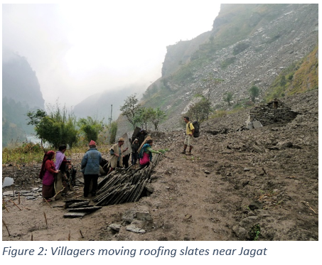 Figure 2: Villagers moving roofing slates near Jagat