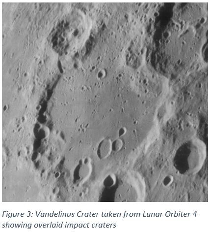 Figure 3: Vandelinus Crater taken from Lunar Orbiter 4 showing overlaid impact craters