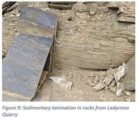 Figure 9: Sedimentary lamination in rocks from Ladycross Quarry