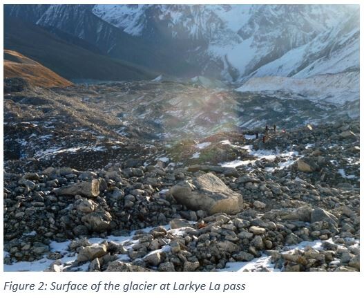 Figure 2: Surface of the glacier at Larkye La pass