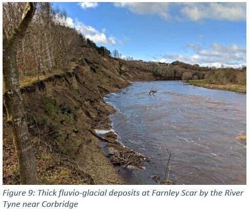 Figure 9: Thick fluvio-glacial deposits at Farnley Scar by the River Tyne near Corbridge