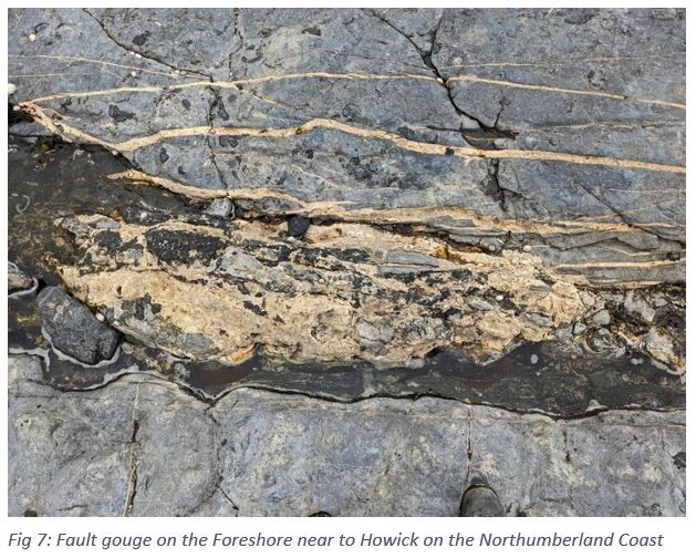 Fig 7: Fault gouge on the Foreshore near to Howick on the Northumberland Coast